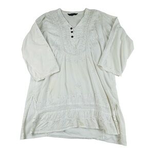 Double Decker Cover Up Tunic Top White Sequin Boho Shirt Size OS